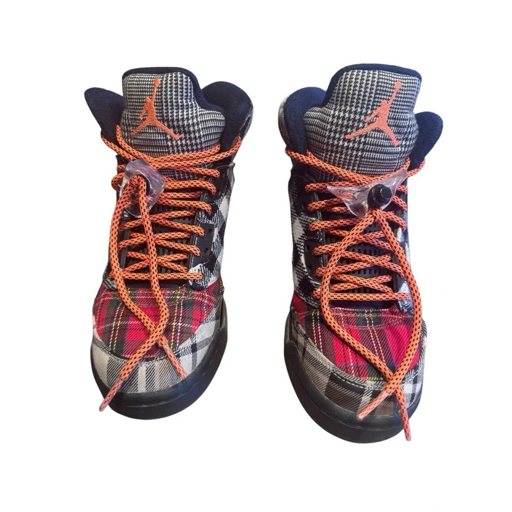 Nike Air Jordan 5 Retro GS Plaid Youth 4 Tartan Plaid Shoes Orange Rope Laces